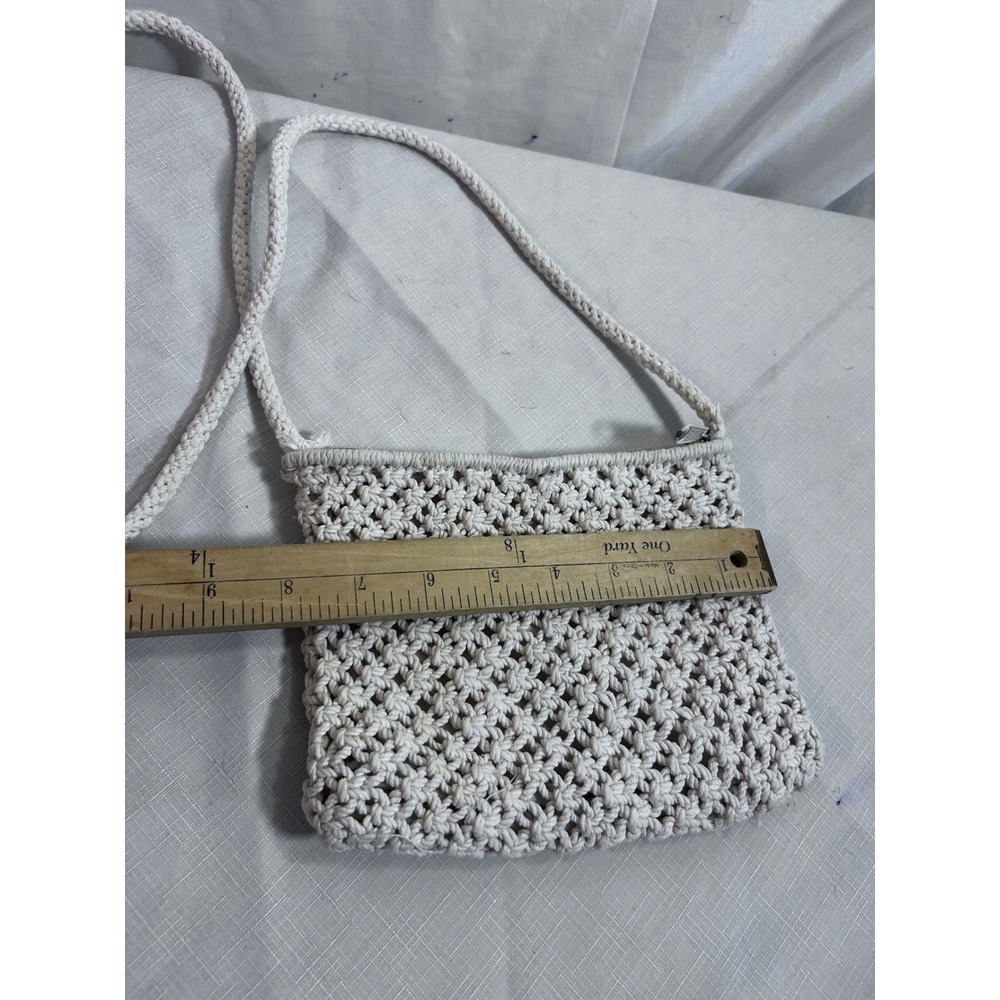 Handmade Macrame Crossbody Bag Small Cream Wood Bead Boho Women - Picture 2 of 7